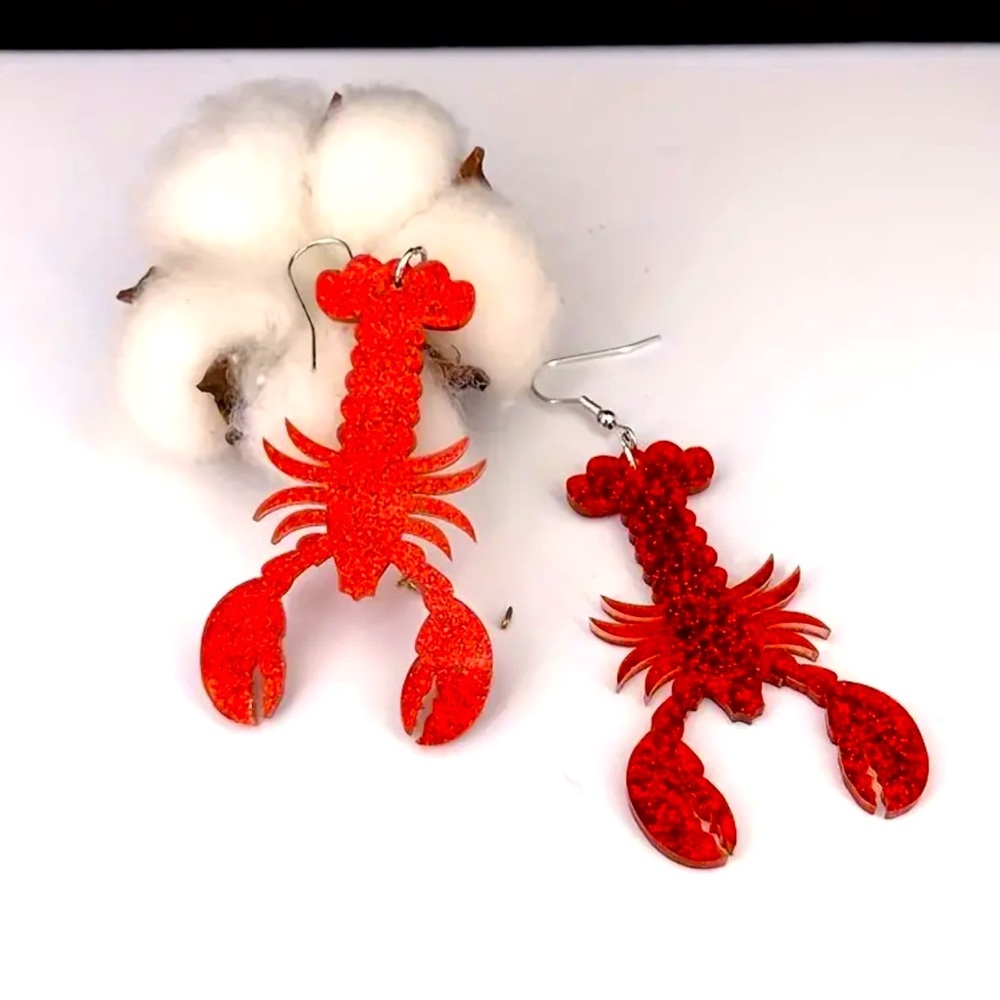 Glitter Crawfish/Lobster Dangle Earrings - Picture 3 of 5